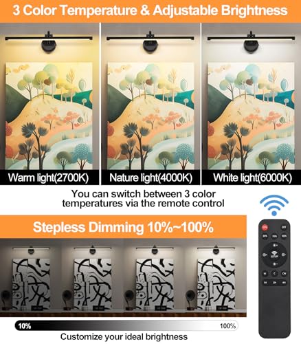 LED Picture Light,Cord-free Picture Frame Light for Wall, 5000mAh Rechargeable Art Lights, Cordless Battery Wall Sconce for Paintings ,Art work,Portraits, Dartboards, Bookshelf(Black, 23.6inch) - color: Black, size: 23.6inch