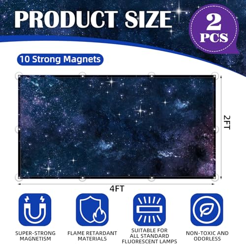 ANGSYLTH 2 Pcs Fluorescent Light Covers - 4 x 2 Feet Covers for Ceiling Lights, Magnetic Light Filters for Classroom, Office, Hospitals, Home (Starry Sky) - color: Starry Sky