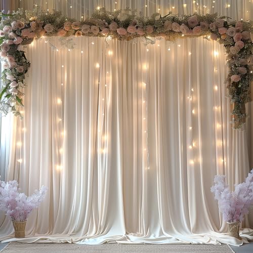 20x10ft Wrinkle Free Ivory Backdrop Curtain for Parties Soft Fabric Drapes Wedding Ivory Curtain Backdrop for Birthday Party Decorations Background for Photography 5x10ft,4 Panels - color: Ivory, size: W5' X H10'(4 Panels)