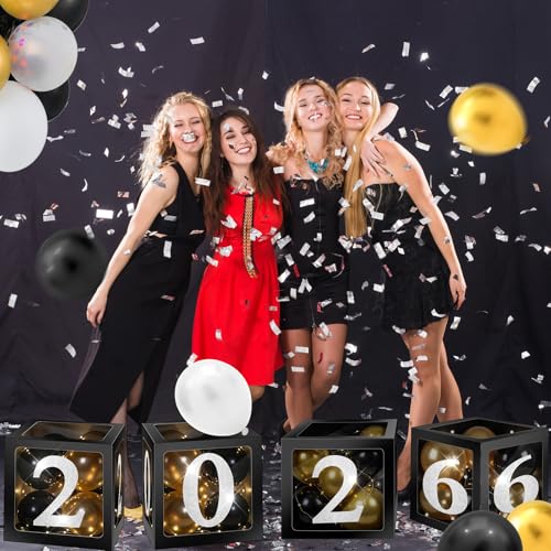 Suncalla 8 Pcs LED Light 2026 Prom Graduation Decorations 12" Prom Balloon Boxes Column Standup 2026 Graduation Lighting Boxes Backdrop Decor for Indoor Outdoor Party Supplies(Black White) - color: Black White