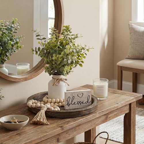 Rustic Modern Farmhouse Decor Set of 6 for Your Living Room, Kitchen Counter, Home or Table Centerpieces Room Decor, Wood Round Decorative Tray Gifts for Women Men - color: Brown