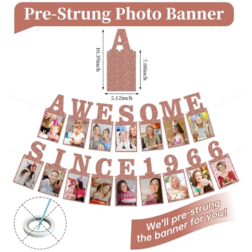 Pre-strung Awesome Since 1966 Photo Banner Birthday Decorations for Women- Pink Rose Gold Glitter 60th Birthday and Anniversary Decorations Party Supplies - style: Pink Rose Gold 60th