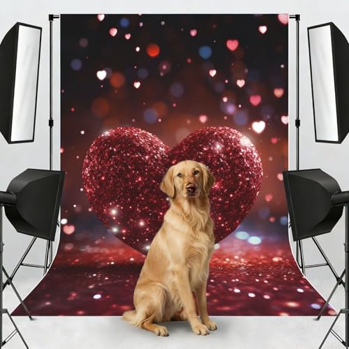 Red Glitter Heart Backdrop Background for Photography 5x7ft Photobooth Professional Photo Backdrop Curtains Video Photography Studio Photo Backgrounds Banner Booth Background Screen Parties - color: Red Glitter Heart