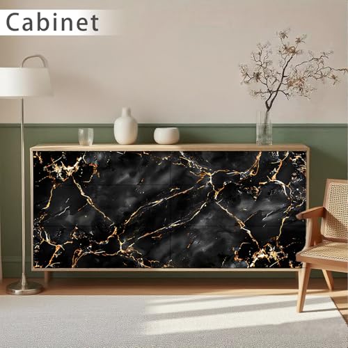 Nuxovilar Black Gold Marble Textured Peel and Stick Wallpaper, 15.75"x39.37", Self-Adhesive Contact Paper, Luxury Stone-Inspired Design for Bedroom, Living Room and Table Decor - color: YBX98950-B, size: 15.75" x 39.37"