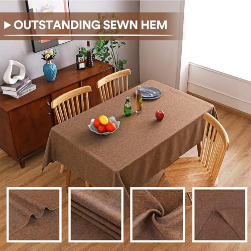 MikiUp Faux Linen Tablecloth - Slubby Textured Weaves Table Cloth for Rectangle Tables, Wrinkle Free Washable Fabric Table Cover for Dining, Farmhouse Outside, Brown 60 x 84 Inch - color: L-brown, size: 84" x 60" (Rectangular)