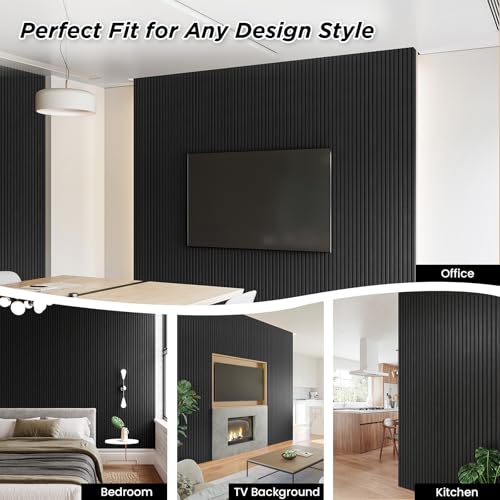Smartstandard 4 Pack 106" x 12.6" Wood Slat Wall Panels, Soundproof Wooden Wall Panels, Acoustic Wood Panels for Wall, 3D Fluted Wood Panels for Interior Wall Decor, Deep Gray - color: Dark Gray, size: 106" x 50.4"