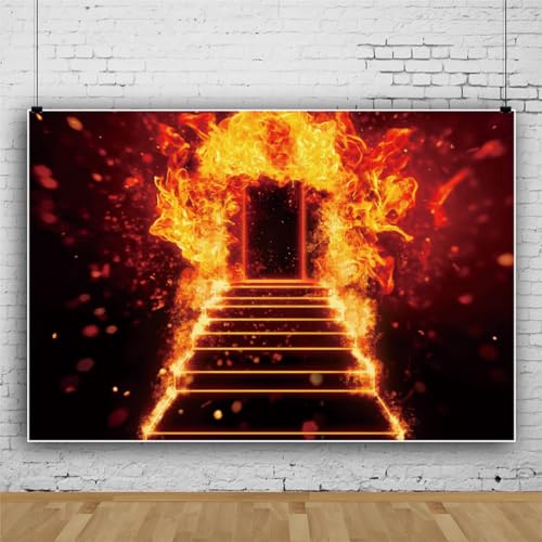 YongFoto Burning Fire Road Backdrop 10x6.5ft Roaring Dancing Flaming Fire Road to Hell Photography Background Bonfire Campfire Party Banner Room Decor Photoshoot Wallpaper Photo Studio Booth Props - color: Style 3, size: 10ftx6.5ft