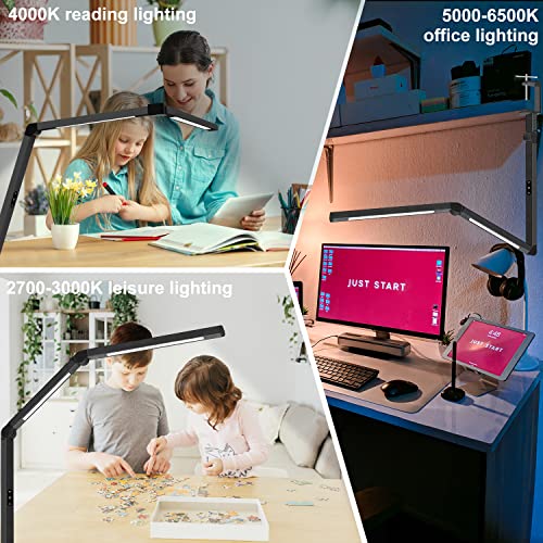 LED Desk Lamp with Clamp, Architect Desk Lamp with Dual Light and Adjustable Swing Arm, Clip-on Eye-Care 4 CCT Modes & 5 Brightness Levels Table Light Modern Computer Lighting for Home Office - color: Black+Touch