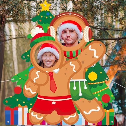 Christmas Gingerbread Man Photo Booth Prop Christmas Tree Photo Door Banner Background Large Fabric Face in Hole Photos Stand-in Gingerbread Backdrop for Indoor Outdoor Xmas Winter Holiday Supplies