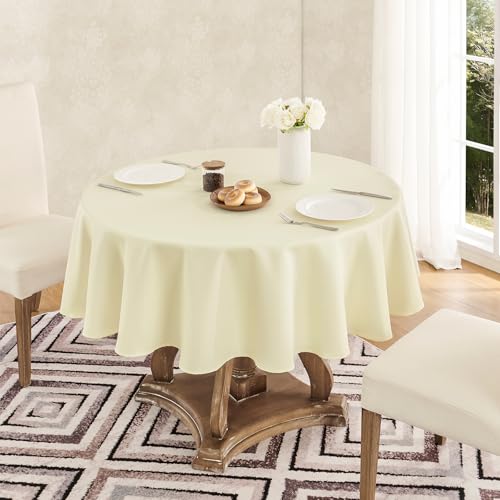 Veblandy Tablecloth Linen Textured Waterproof & Stain Resistant Table Cloth Wrinkle Free Decorative Fabric Farmhouse Table Cover for Dining/Party/Buffet/Wedding, 60 x 60 Inch, Ivory - color: Ivory, size: 60" (Round)