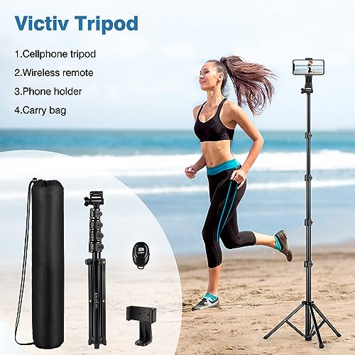 70" Phone Tripod with Remote & Holder, Portable Cell Phone Stand, Selfie Stick for Video Recording, Compatible with iPhone 14/13 Pro Max/Android/Camera - size: 70"