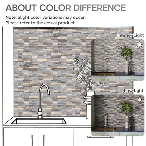 STICKGOO Peel and Stick Backsplash, PVC Wall Tiles Stick on Backsplash for Kitchen(10 Sheets, Distressed Wood with Metal Gold) - color: Distressed Wood with Metal Gold