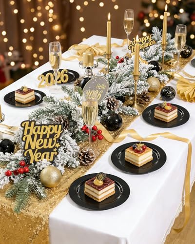 bUCLA 100 Pieces Black Plastic Plates - 6.25 inch Disposable Dessert/Salad/Appetizer/Small Cake Plates for Party, Graduation & New Year - color: 6.25Inch-100pcs-Black