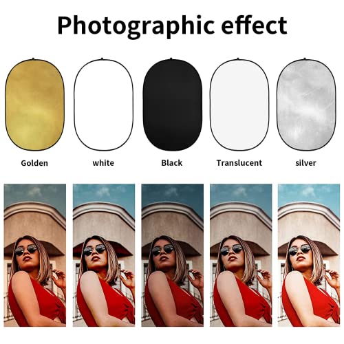 Godox 35"x47"/90x120cm Collapsible Photography Light Reflector, 5-in-1 Oval Multi Disc Diffuser with Carrying Bag - Gold, Silver, Black, White, Translucent for Video Studio Outdoor Lighting - size: 35"x47"/90x120cm