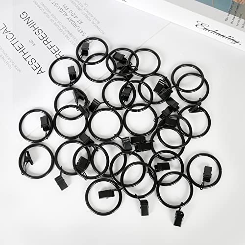 HOOSUN 28 Pack Curtain Rings with Clips,Curtain Hooks for Drapes,Metal Curtain Rod Rings Hook Small Clip,Premium Drapery Hooks,Black Curtain Ring Inside Diameter 1.5 in,Fits Curtain Rod Up to 1.5 in - color: 28 Pack Black 1.5 Inch