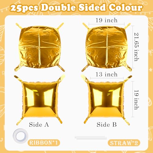 25PCS Gold Square Foil Balloon Wall Backdrop Double Sided Gold Square Sided Balloon Tunnel Kit for New Year Birthday Graduation Wedding Anniversary Cocktail Party Decorations - color: Gold