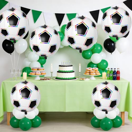 6 Pcs Soccer Balloons, 22 Inch Large Soccer Foil Balloon, 4D Colorful Edges Football Balloons, for Boys Men Birthday Sports Themed Party School Events Game Day Decorations - style: Soccer Colorful
