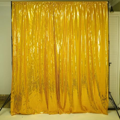 JYFLZQ Gold Sequin Backdrop Curtain 4.5x8ft 2 Panels, Not See Through & Non-Shedding Sequins Photo Booth Background for Vintage Party, Birthday, Wedding, Graduation Event Decor - color: Gold, size: 4.5FT x 8FT (Pack of 2)
