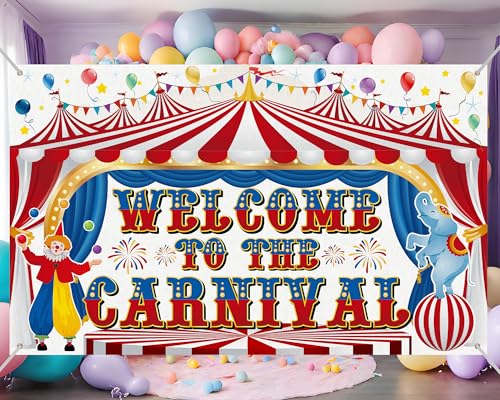 Remagr Large Circus Carnival Backdrop 84 x 60 Inch Welcome to the Carnival Banner Backdrop Photo Background for Circus Theme Party Decorations Birthday Party Supplies Photo Props - size: 84 x 60 Inch