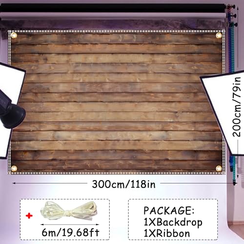 Extra-Large Brown Wood Backdrop for Photography 10x6.5ft Polyester Rustic Wooden Photo Backdrop Wood Wall Background for Birthday Party Weeding Table Decoration with 19.68ft Ribbon - color: Wood, size: 10x6.5 Ft