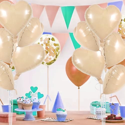 TONIFUL 30Pcs 18 Inch Light Brown Heart Balloons Heart Shape Foil Mylar Balloons Decoration for Birthday Valentine's Day Wedding Bridal Shower Anniversary Engagement Party Supplies - color: Light Brown