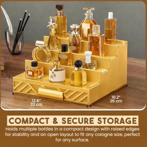 Cologne Organizer for Men - Multi Tier Drawer Organizer & Dresser Organizer Countertop - Perfume Holder | Cologne Stand For Men - Perfume Organizer for Women by NovaHavensNest (Golden-4 Tier) - color: Golden-4 Tier