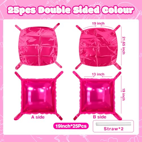 NISOCY 25PCS Hot Pink Square Foil Balloons Wall Backdrop Double Sided Rose Red Balloon Tunnel Arch Kit for Birthday Valentine Wedding Anniversary Bachelorette Bridal Baby Shower Party Decorations - color: B02 - Rose Red, size: 25PCS