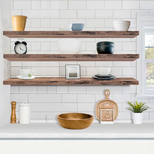 Sorbus Floating Shelves for Wall - 55 Inch Extra-Long Bathroom Shelves, Wall Decor for Bedroom, Kitchen, Living Room, Book Storage - Mounted Floating Shelf with Hidden Brackets (Mahogany, 3 Pack) - color: Mahogany, size: 55 Inch, style: 3 Pack