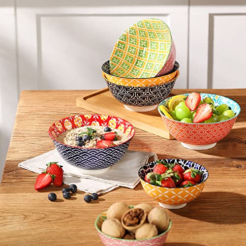 Metahom Ceramic Cereal Bowls, 23 Oz Colorful Soup Bowls, Deep Porcelain Bowl Set for Salad, Dessert, Pasta, Ice Cream,Set of 6 - color: Vibrant Colors, size: 6 inch