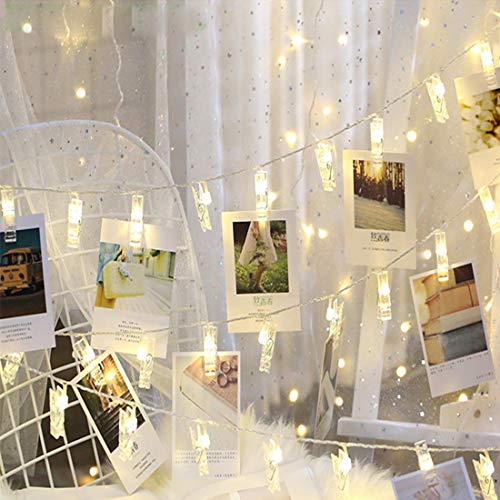 Dopheuor LED Photo Clip Copper String Lights Starry Fairy Warm Yellow Lights Battery Powered for Hang Pictures Cards Bedroom Wall Decorations Christmas Patio Halloween Thanksgiving WeddingParty Decor - color: Yellow, size: 30