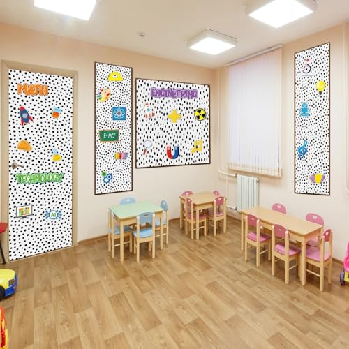 Classroom Fabric Bulletin Board 47x141inch Black Dots White Back to School Classroom Backdrop Decoration for Wall Door Background, DIY Crafts, Bulletin Boards, Pillows, Curtains, Reusable, Easy to Cut - style: White Polka Dots