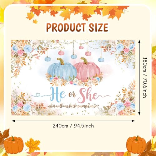 AIBIIN Pumpkin Gender Reveal Backdrop He or She What Will Our Little Pumpkin Be Photography Background Blue Pink Floral Fall Gender Reveal Party Decorations Photo Booth Props 94.5 x 70.8 inch - color: Blue Pink 2, size: 94.5x70.8inch