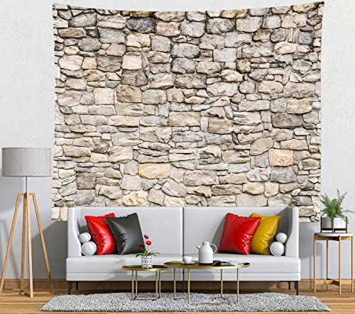 Loccor Brick Wall Tapestry - Grey Old Stone Tapestries Hanging, Vintage Rock Masonry Stonewall Abstract Art, Photo Backdrop for Bedroom, Living Room, Dorm Home Decor - W60 x H50 - size: 60"L x 50"W