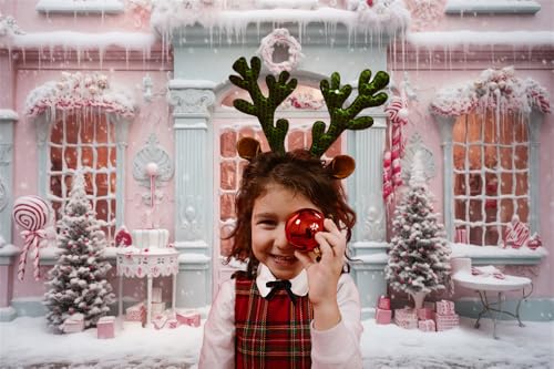 Leowefowa Pink Christmas Backdrop 5x3ft Winter Christmas Shop Background Xmas Tree Party Decorations Banner Snow Scene for GirlsXmas New Year Holiday Portrait Studio Props - color: pink, size: 5x3ft