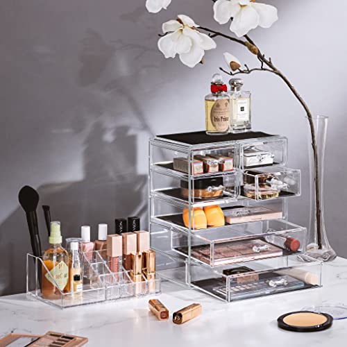 Sorbus Acrylic Makeup Organizer Set, 7-Drawer Vanity & Countertop Cosmetic Storage with Small & Wide Compartments, CLear Makeup Storage for Brushes, Jewelry – Holiday Gift for Women & Teens - color: Clear, size: 3 Large, 4 Small Drawers