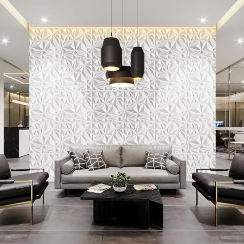 STICKGOO 3D Wall Panels Diamond for Interior Wall Decor, 19.7" x 19.7" White 3D Textured Wall Panels, Paintable 3D Wall Decor Covering Panels for Living Room Bedroom - color: White