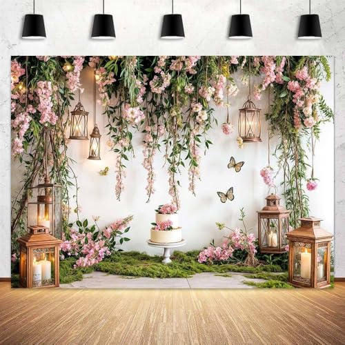 7 x 5 ft Floral Arch Backdrop Spring Butterfly Candle Flower Photography Background Wedding Baby Bridal Girl Birthday Party Banner Room Decor Portrait Photoshoot Wallpaper Photo Booth - color: Green, size: 7x5ft