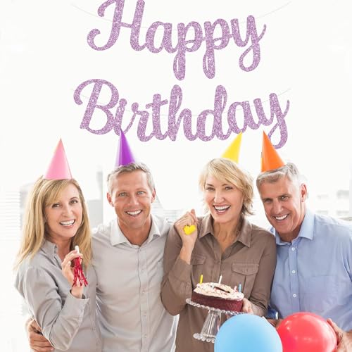 BEISHIDA Happy Birthday Banner - NO DIY,Light purple 10Feet Pre-Strung-Glitter Birthday Sign Garland Backdrop Decorations for Women men Party - color: light purple
