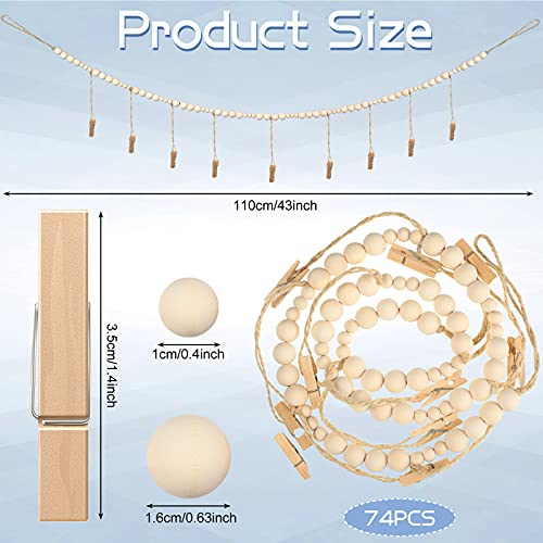 Jetec 2 Pieces Photo String with Clips, 4 Ft Boho Wooden Bead Garland Photo Display Frame for Dorm Room Bedroom Classroom Cubicle Decor, Hanging Picture Holder, Teacher Nurse Appreciation Gifts
