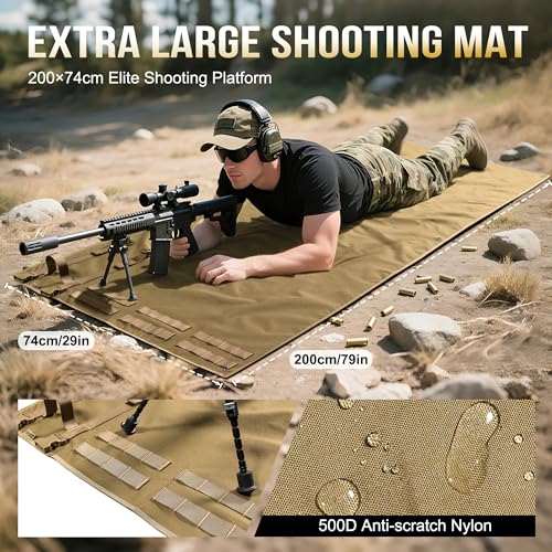 ONETIGRIS Shooting Mat - Roll-up Shooting Mat Prone Shooter Mats Tactical Shooting Blanket Mat for Range Shooting Hunting (Non-Padded - Brown)