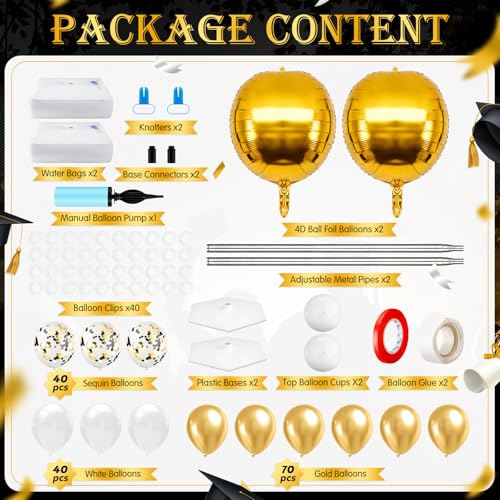 2 Sets Gold and White Graduation Balloon Column Stand Kit for Class of 2026, Adjustable Floor Balloon Arch Tower with Foil & Latex Balloons, DIY Decor for Grad Ceremony Backdrop - color: Gold and White