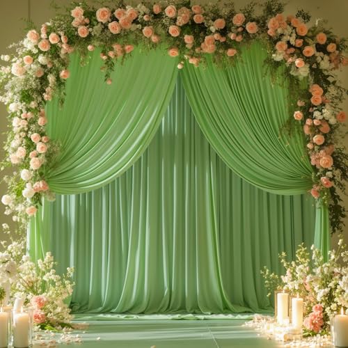 8x10FT Sage Green Backdrop Curtains for Wedding Parties, Wrinkle Free Polyester Photography Backdrop Drapes for Wedding Baby Shower Birthday Parties Stage Background Stand Decorations 4x10ft,2 Panels - color: Sage Green, size: W4' x H10'(2 Panels)