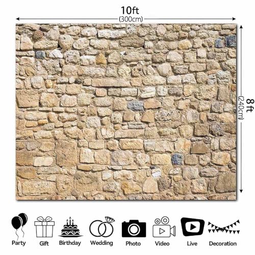 10x8FT Vintage Brick Stone Wall Photography Backdrop Newborn Birthday Portrait Photoshoot Home Decor Rock Background Party Banner Video Booth Studio Photo Props Supplies Polyester