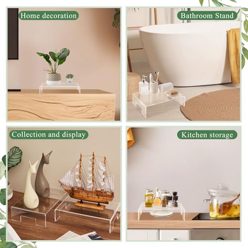 RattanView 2 Pcs 12 x 8 x 3 Inch Large Acrylic Risers Display Stands 5 mm Thick Acrylic Shelf Riser Showcase for Collectibles Jewelry Cupcakes Food Figures Perfume Cabinet (Clear) - color: Clear, size: 12 x 8 x 3 Inch, 5 mm