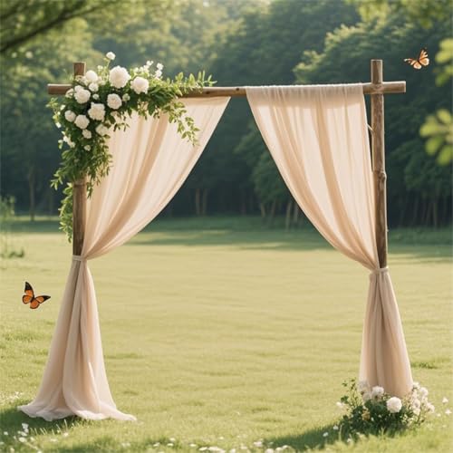 MLMW Chiffon Fabric Sheer Fabric by the Yard 5 Yards 60" Wide Champagne Wedding Arch Draping Fabric Tulle Fabric for Party Backdrop Curtain Arch Ceiling Decor - color: Champagne, size: 5 Yards