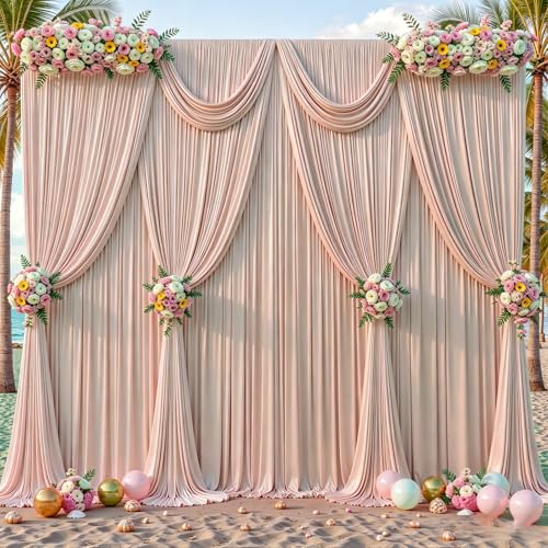4 Panles Nude Backdrop Curtains - Wrinkle Free Fabric Backdrop Curtain for Photoshoot,10ft Wedding Party Photo Backdrop Drapes for Birthday Baby Shower Photography Stage Background Decorations - color: Nude, size: W4' x H10'(4 panels)