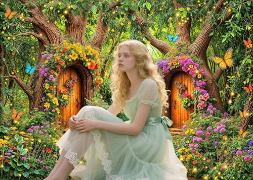 7X5ft Enchanted Forest Backdrop Fairy Tale Green Garden Wonderland Tree House Floral Butterfly Background for Kids Girl Baby Shower Birthday Party Decoration Banner Cake Table Photo Booth Props - color: Multi1, size: 7x5ft