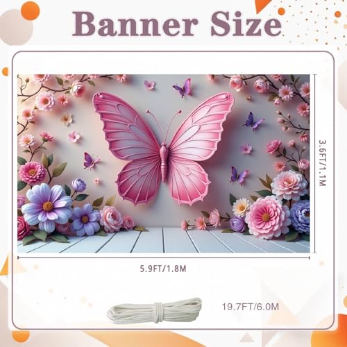 Spring Garden Party Decorations Butterfly Flower Banner Photography Background for Girls Women Bday Party Banner Backdrop Photo Booth Props Decor for Spring Wedding Garden 70.9x43.3INCH