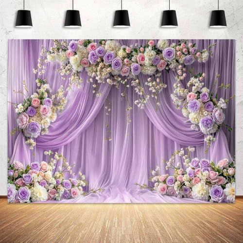 5 x 3 ft Purple Flower Wall Backdrop Rose Lavender Floral Wedding Bridal Photography Backdrop Girls Birthday Anniversary Bachelorette Baby Shower Party Photo Booth Props Background Wall Decor - color: Purple3, size: 5x3ft