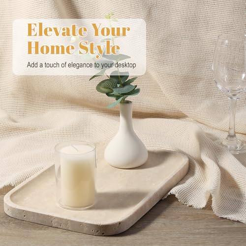Koville Romano Travertine Tray, 12"x8" Natural Stone Vanity Tray for Countertop Bathroom Kitchen Dresser, Decorative Marble Catchall Trays for Perfume Jewelry, Rectangular Serving Tray(Beige) - color: Travertino Romano